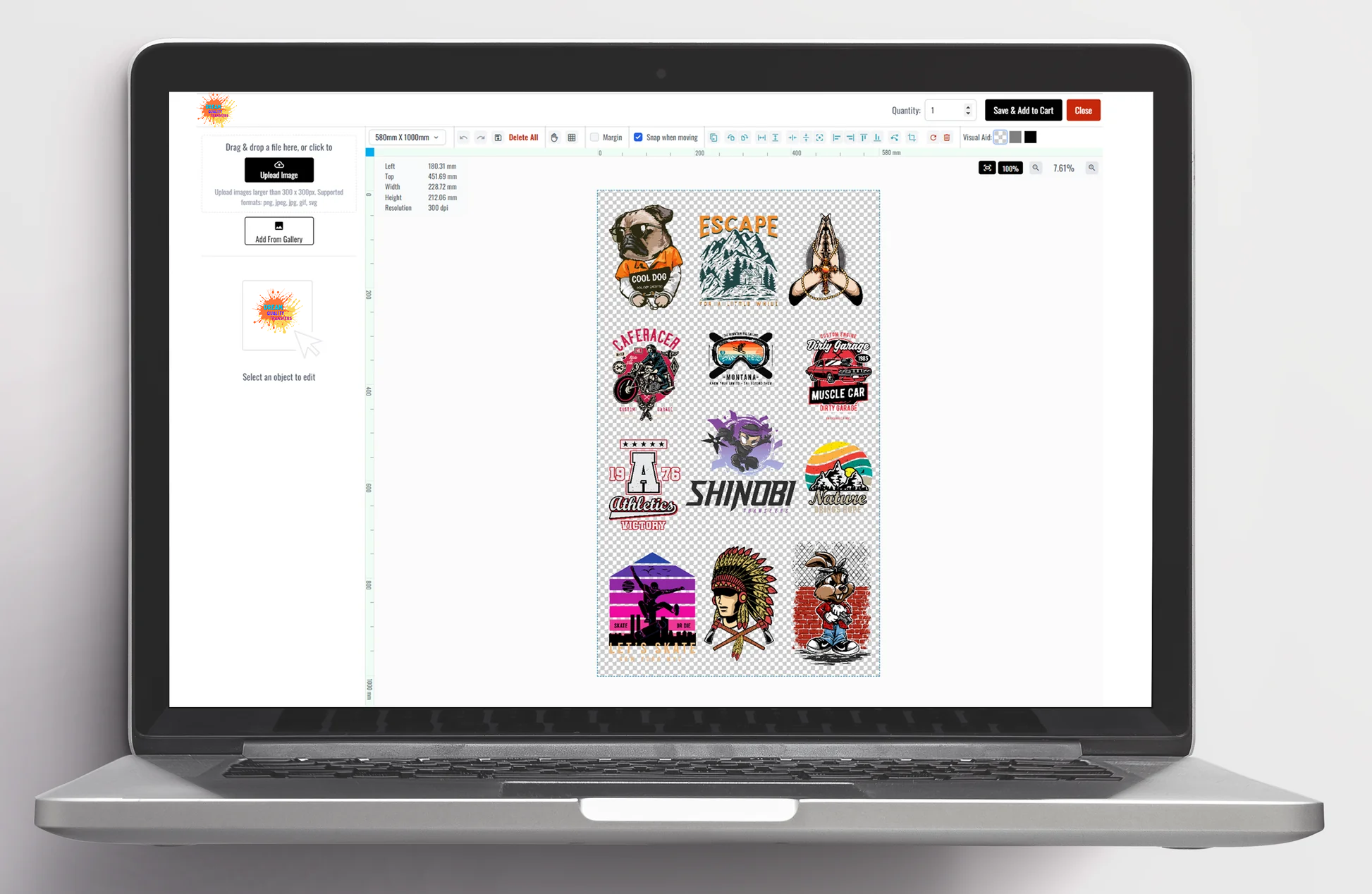 High-quality UV/DTF gang sheet builder for custom heat transfers, ideal for printing multiple designs on a single sheet.